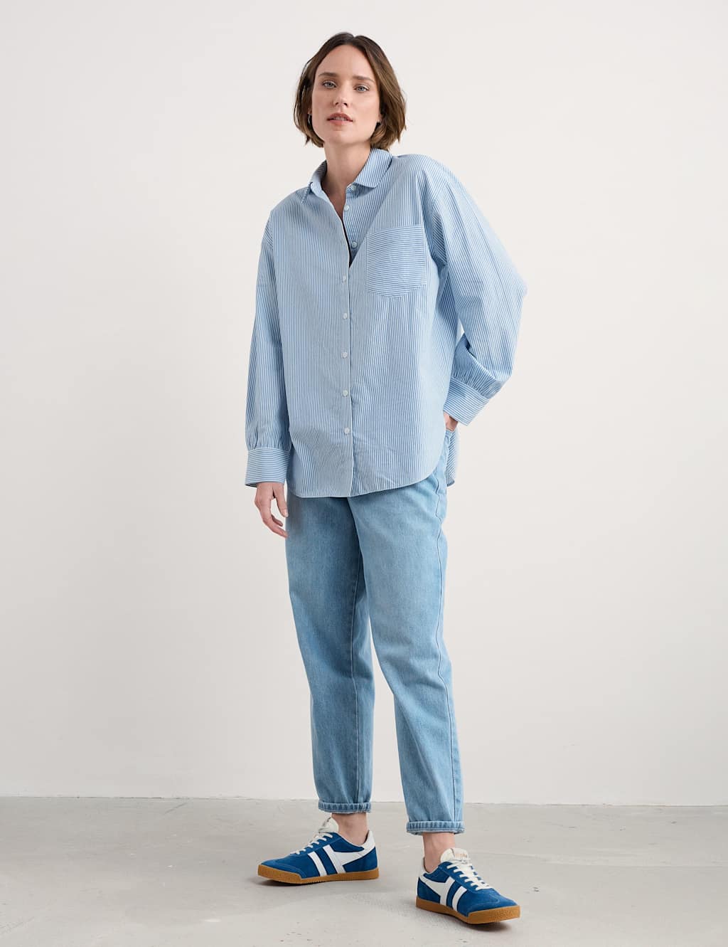 Seasalt Cornwall Women's Cotton Striped Button-Up Collar Shirt - 14 - Blue Mix, Blue Mix