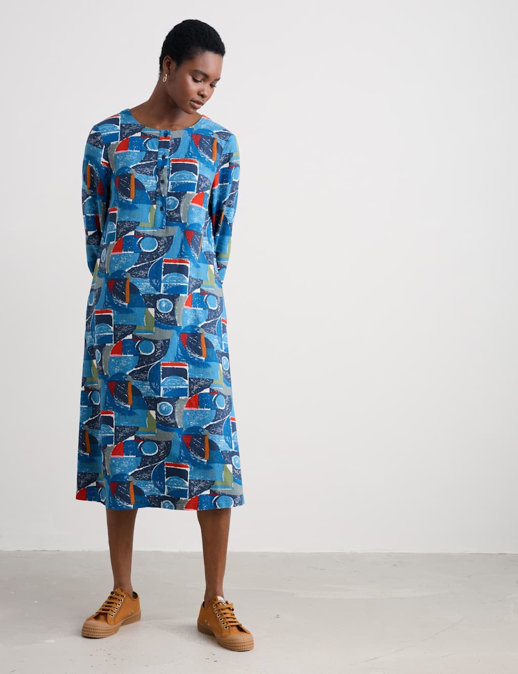 Seasalt Cornwall Women's Cotton Rich Abstract Round Neck Dress - 12 - Multi, Multi