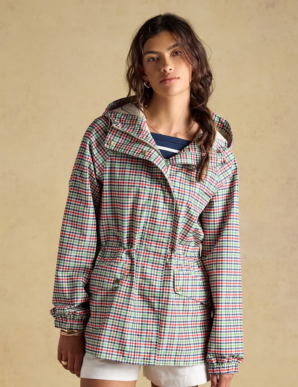 Joules Women's Waterproof Checked Packaway Raincoat - 16 - Multi - Available at M&S