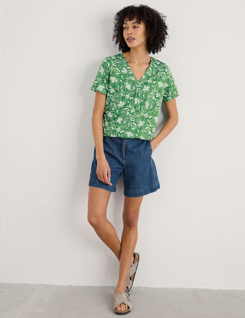 Cotton Modal Blend Floral V-Neck Top