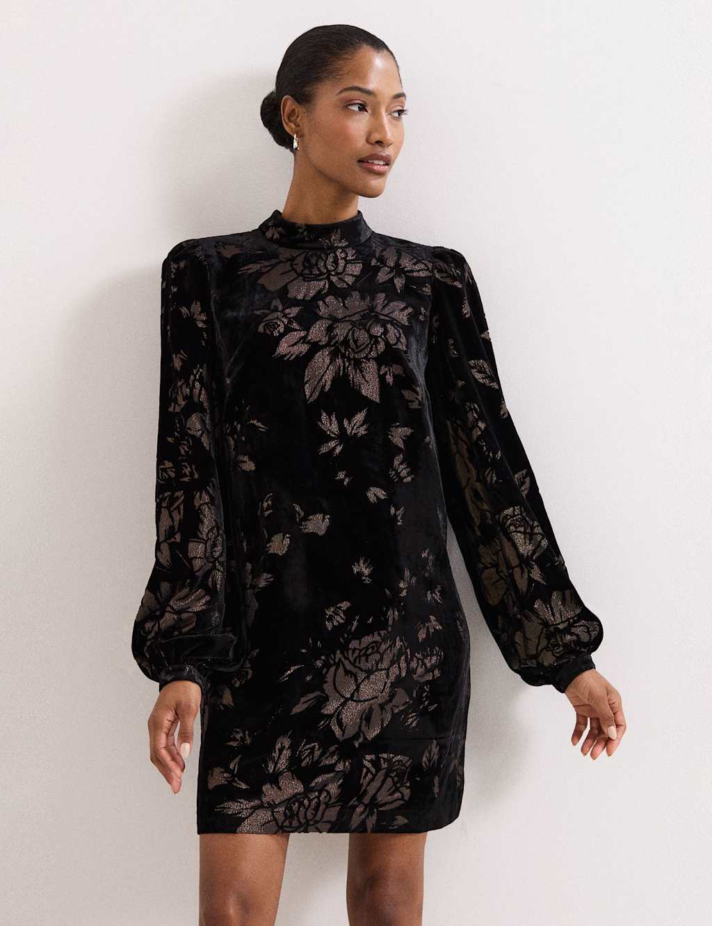 Phase Eight Velvet Floral Jacquard High Neck Shift Dress Black Mix
