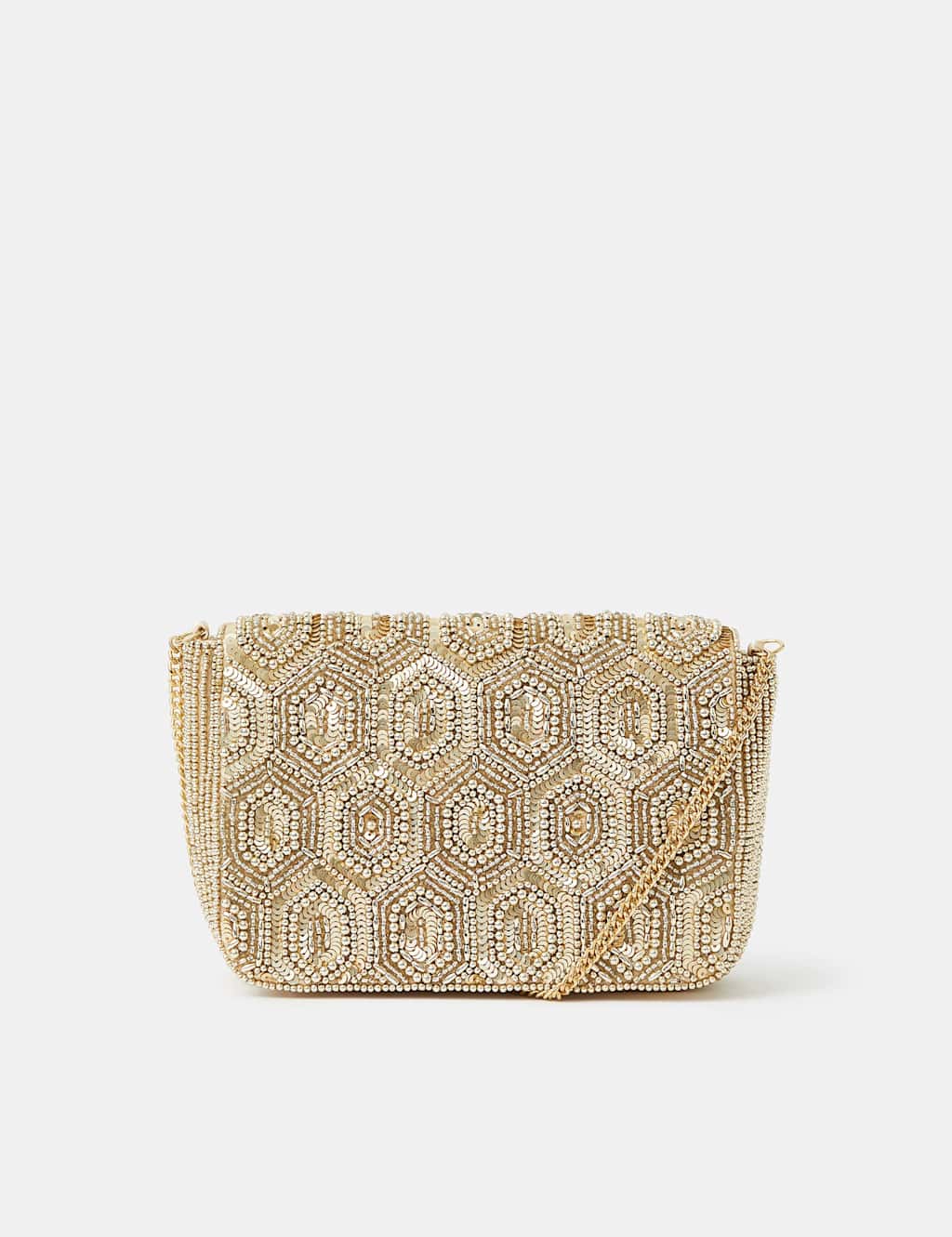 Accessorize Women's Geometric Beaded Chain Strap Clutch Bag - Gold - Available at M&S