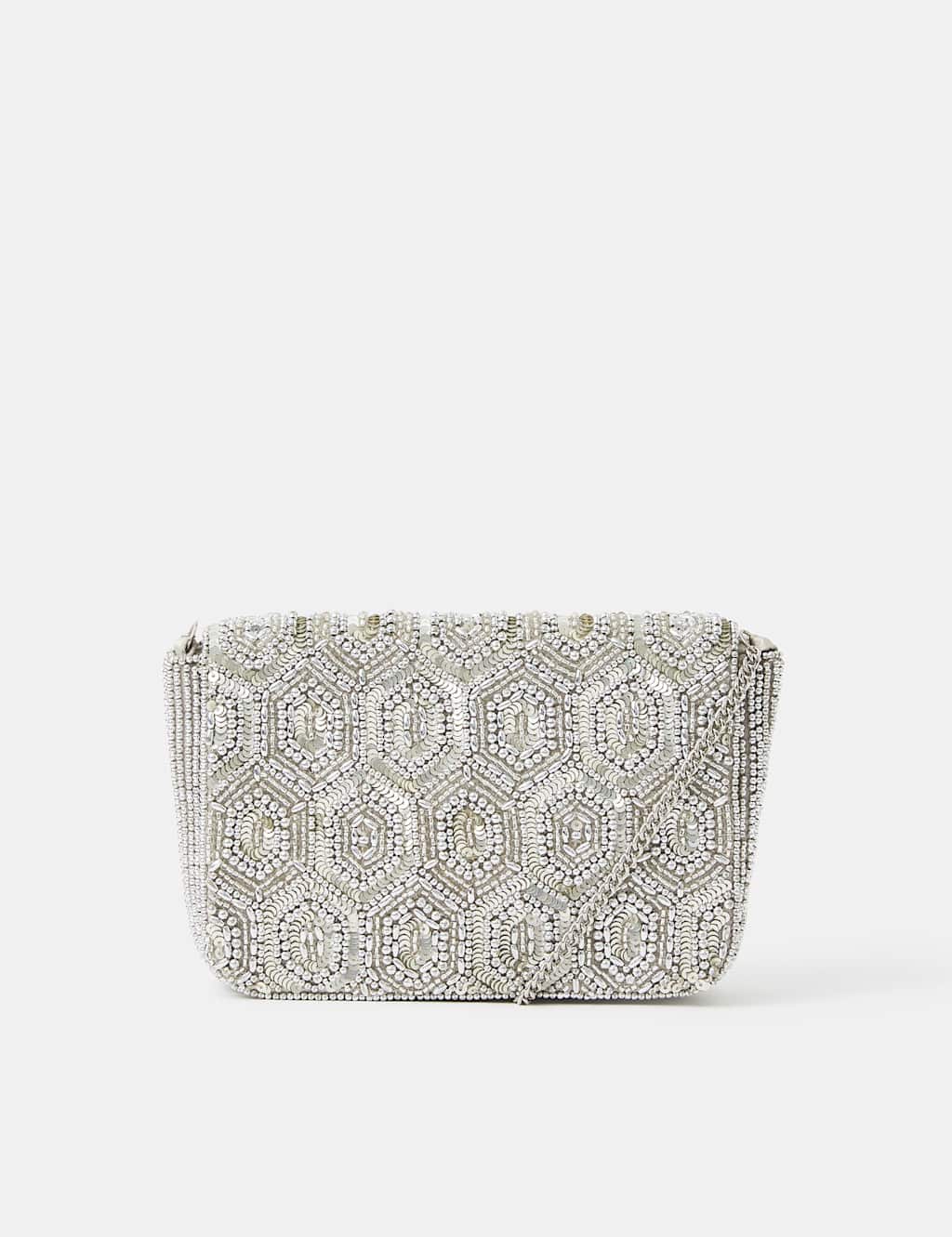 Accessorize Women's Geometric Beaded Chain Strap Clutch Bag - Silver - Available at M&S