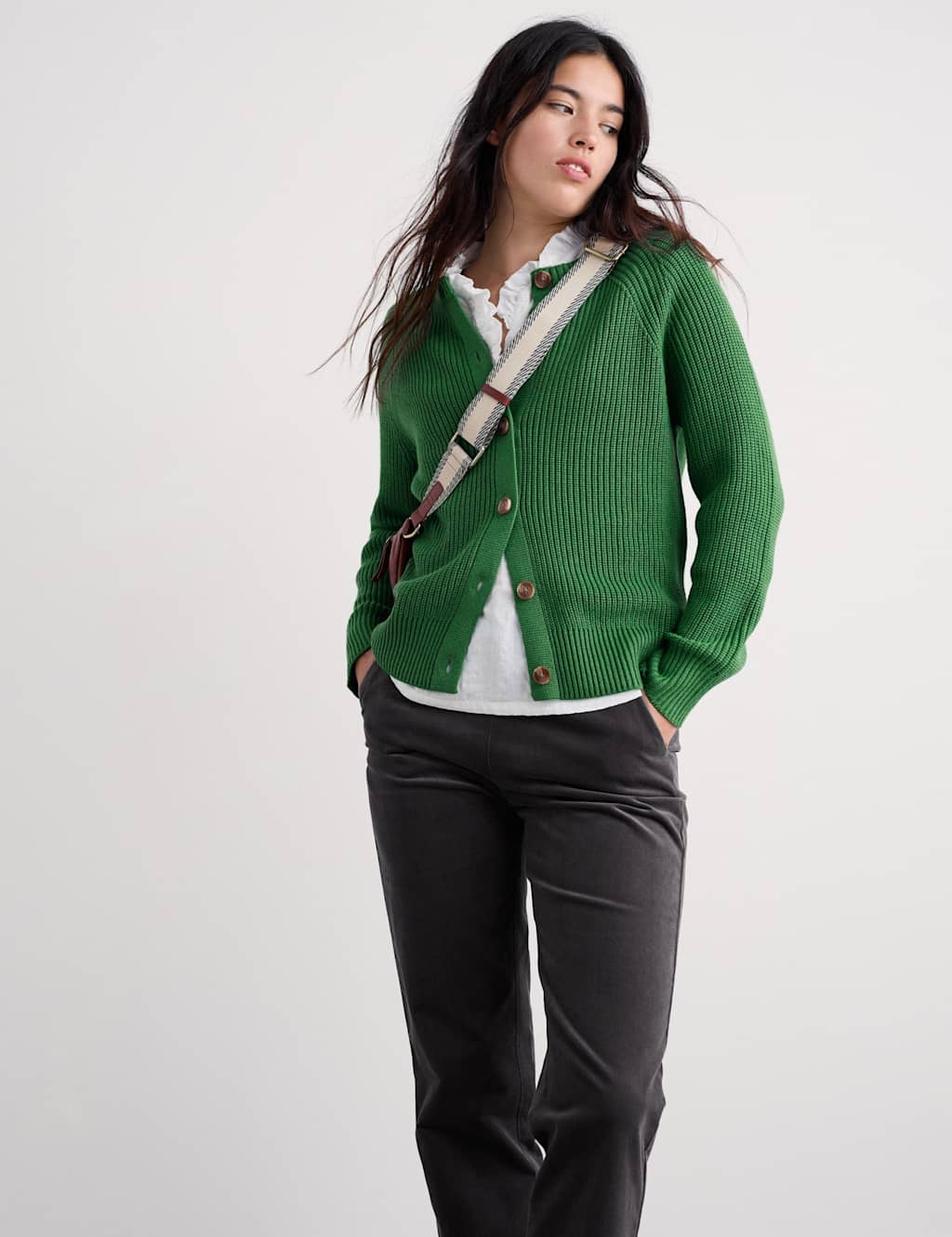 Seasalt Cornwall Pure Cotton Textured Relaxed Cardigan Green