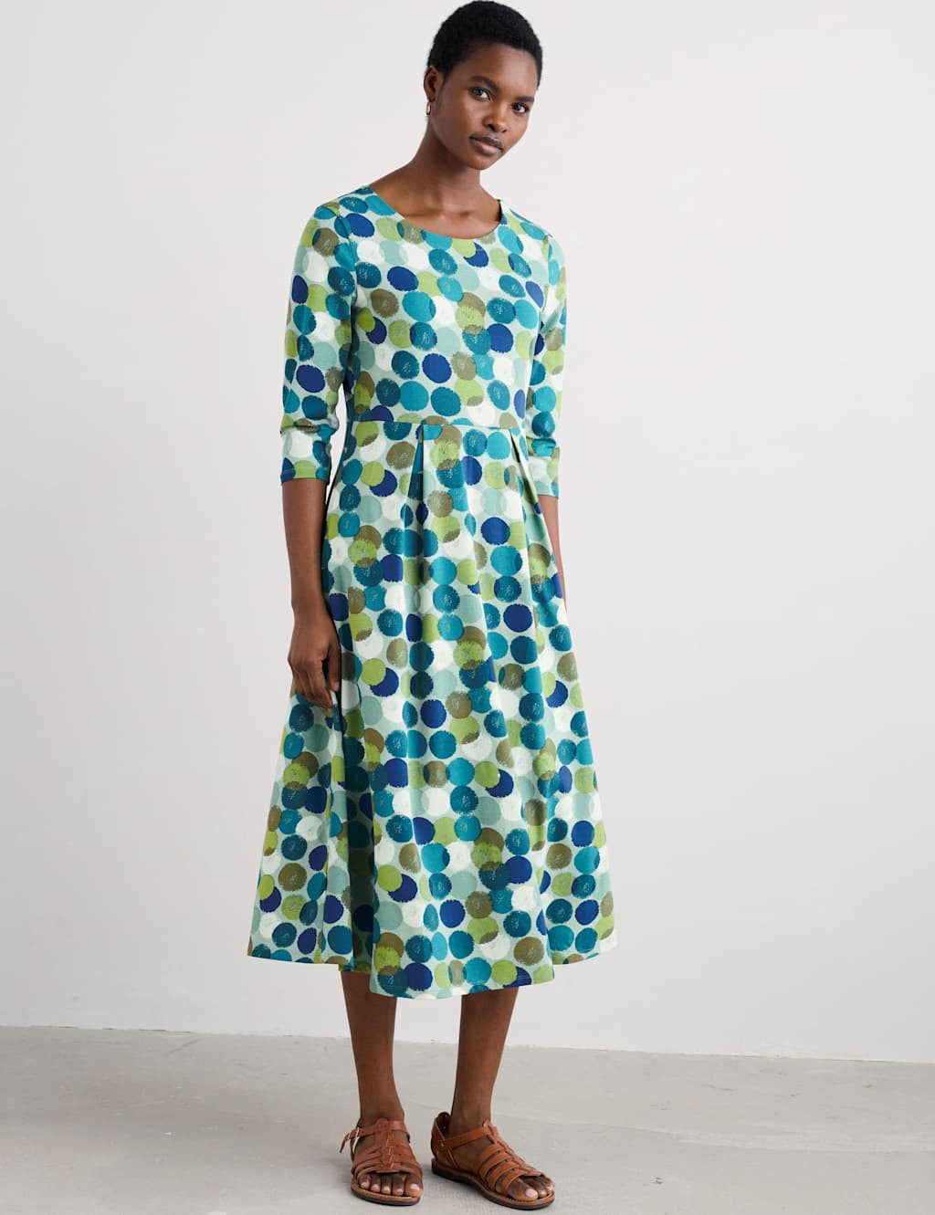Seasalt Cornwall Women's Cotton Rich Scoop Neck Midi Dress - 16REG - Teal Mix, Teal Mix