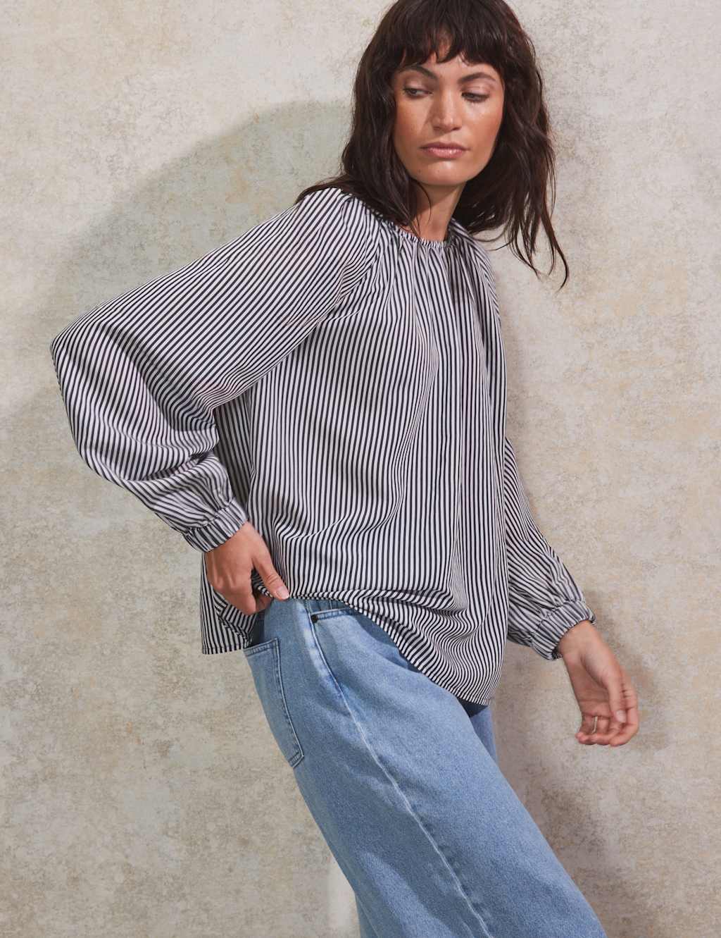 Striped Crew Neck Relaxed Blouse