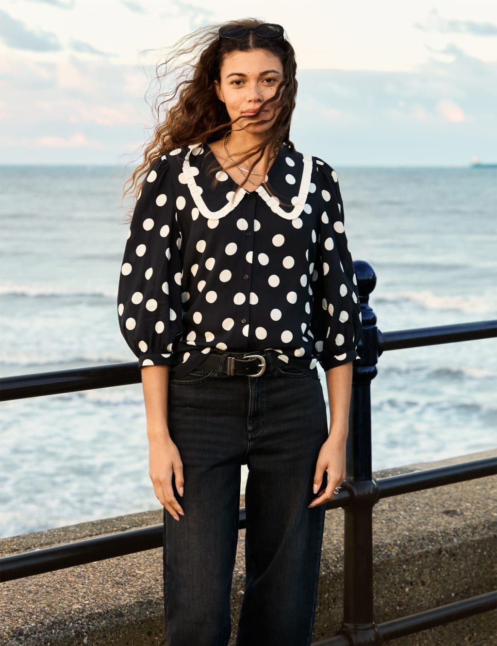 Sosha Polka Dot Collared Button Through Blouse