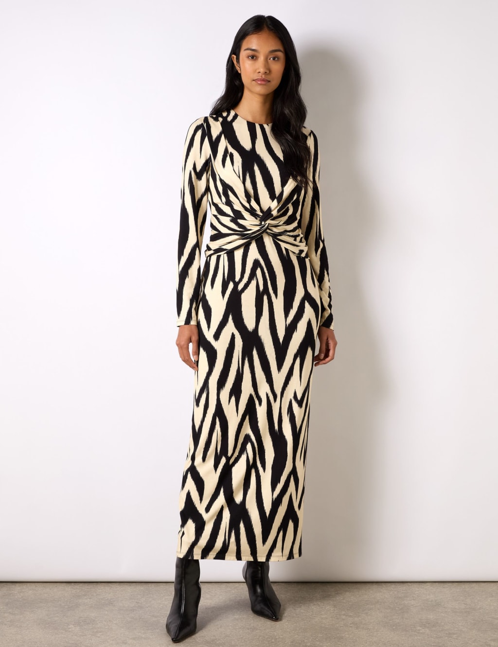 Animal Print Twist Front Midaxi Bodycon Dress