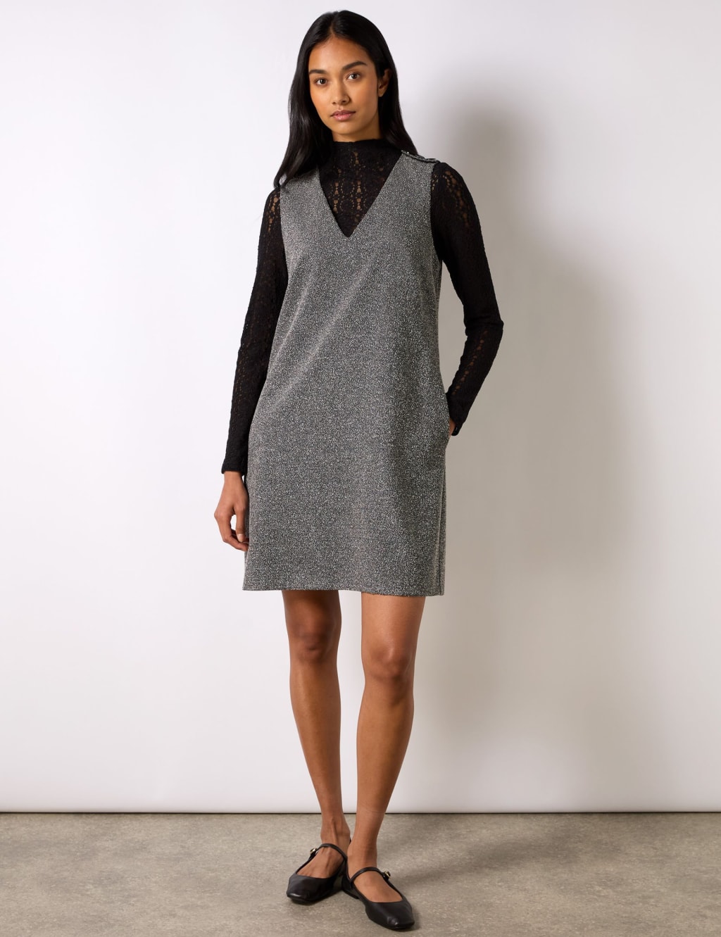 V-Neck Mini Shift Dress