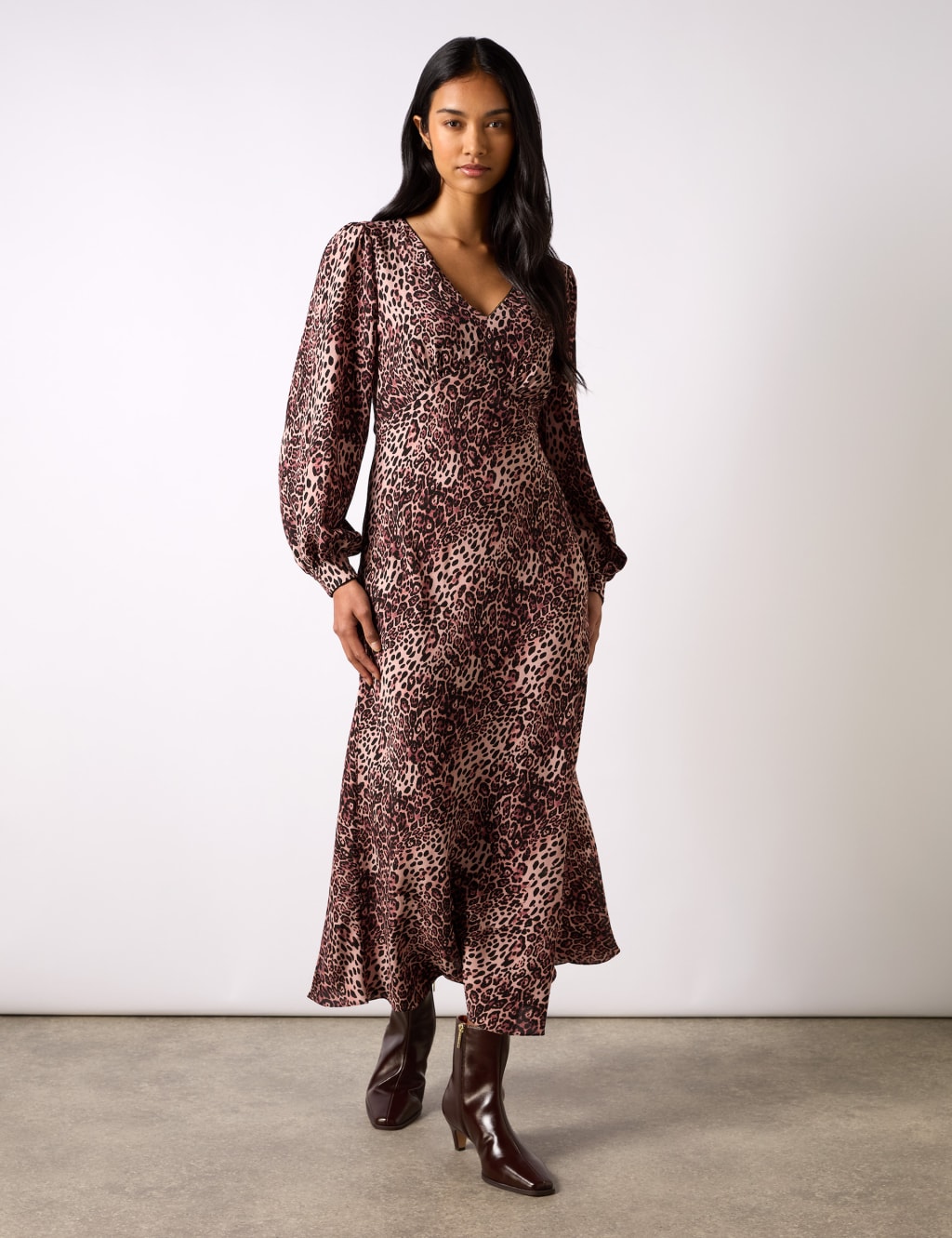 Animal Print V-Neck Midi Tea Dress