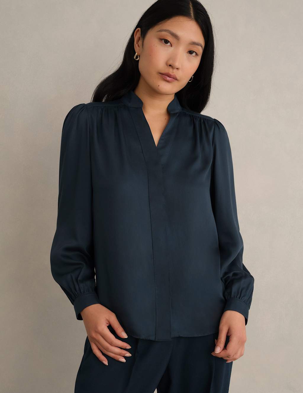 HOBBS Pure Lyocell V-Neck Blouse Blue