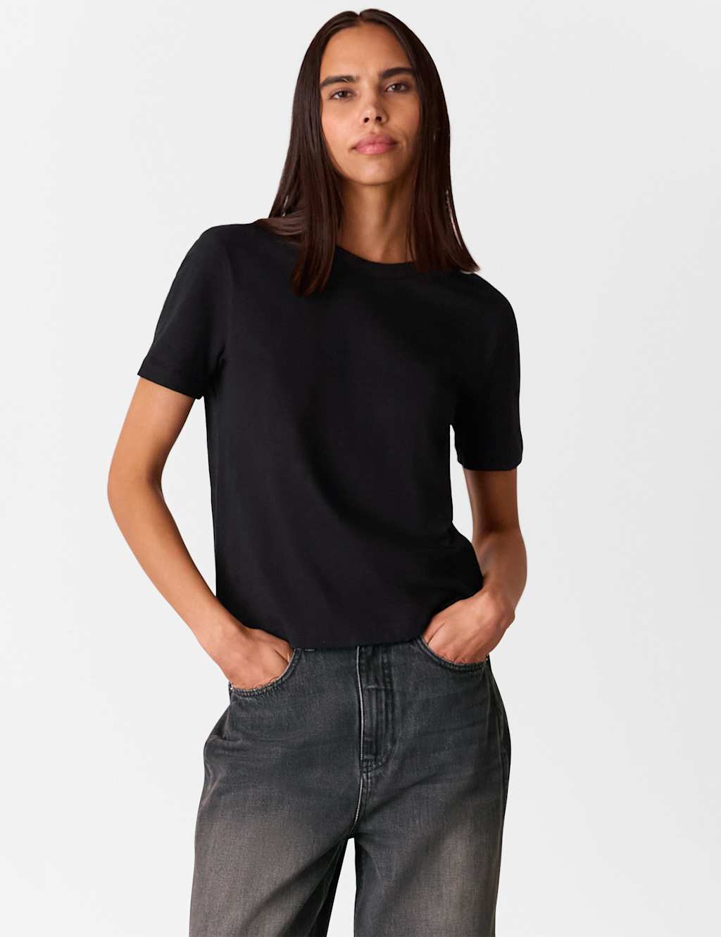 Whistles Women's Emily Pure Cotton T-Shirt - Extra Small - Black - Available at M&S