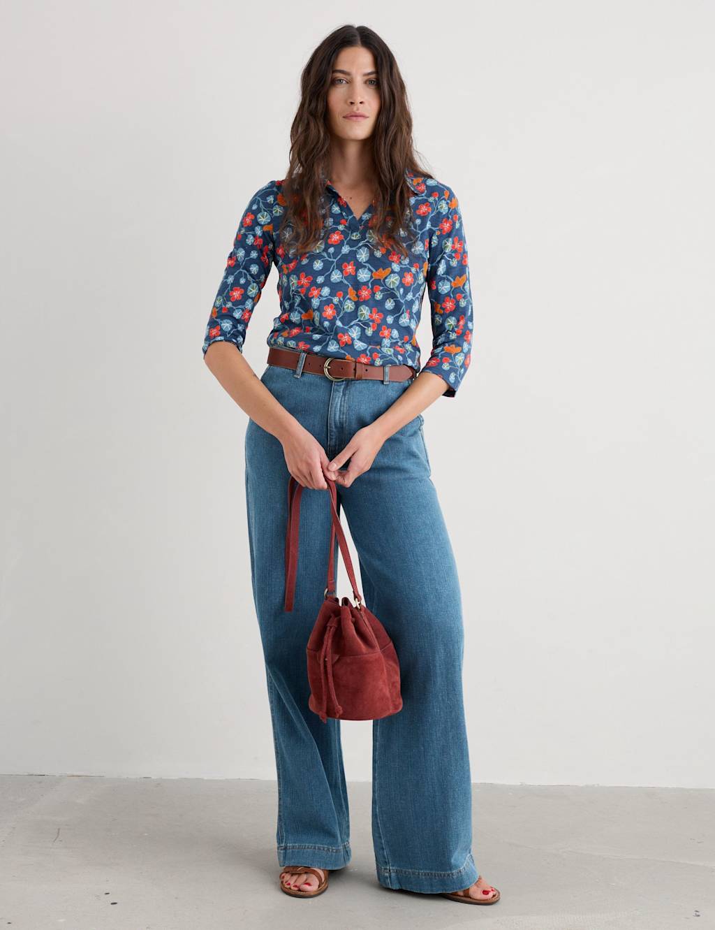 Seasalt Cornwall Pure Cotton Floral Collared Relaxed Shirt Blue Mix