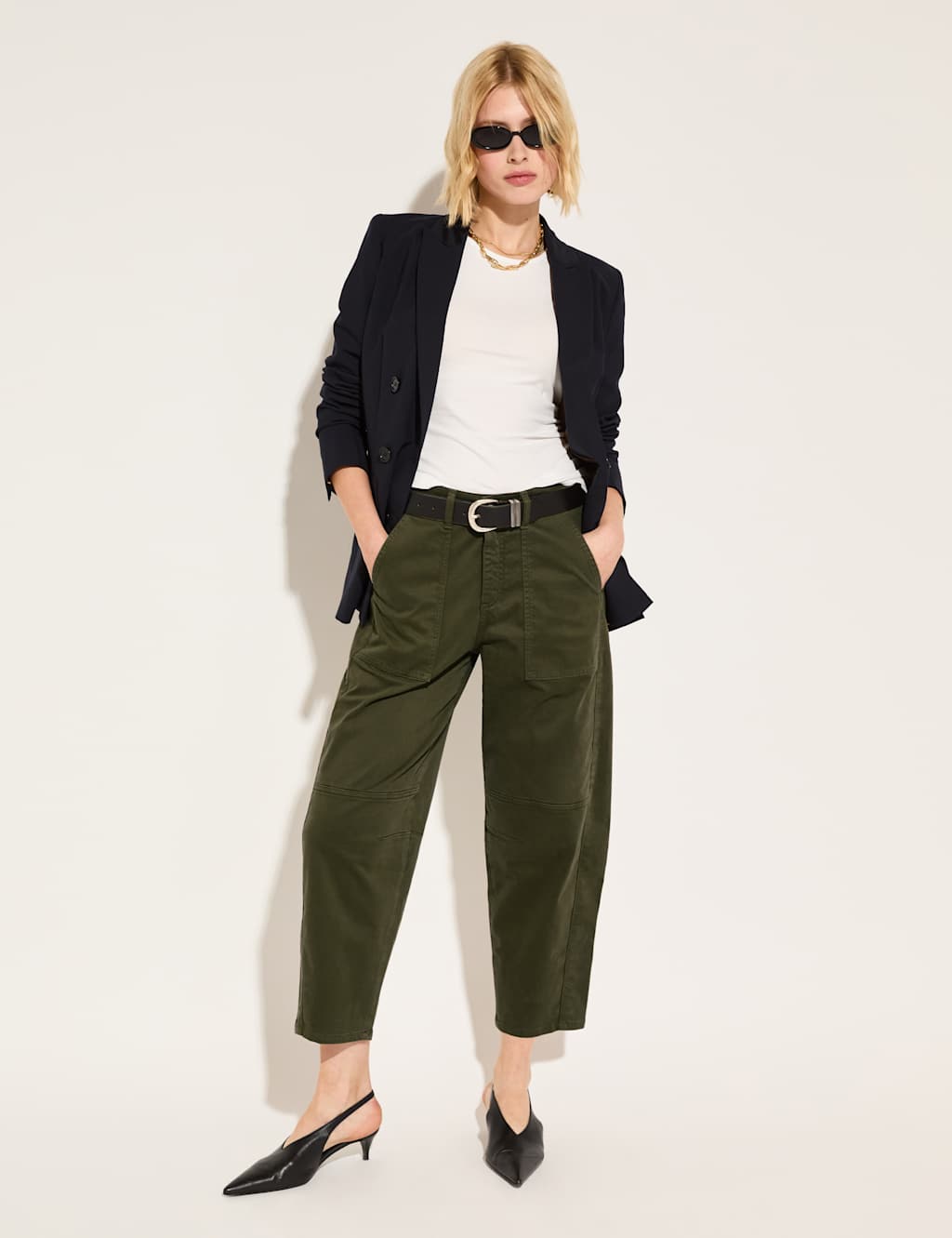 Cotton Rich Barrel Leg Cropped Trousers