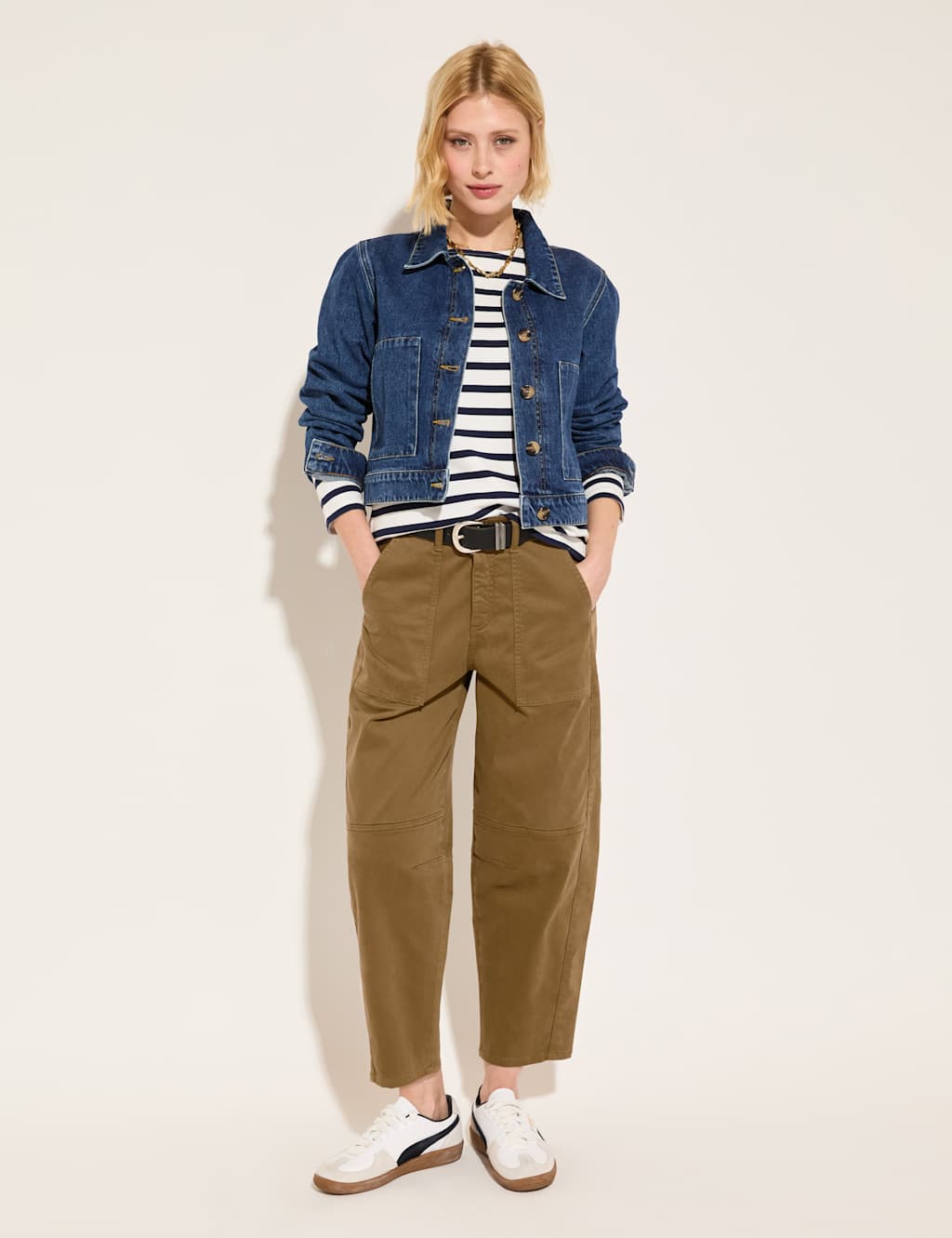 Cotton Rich Barrel Leg Cropped Trousers
