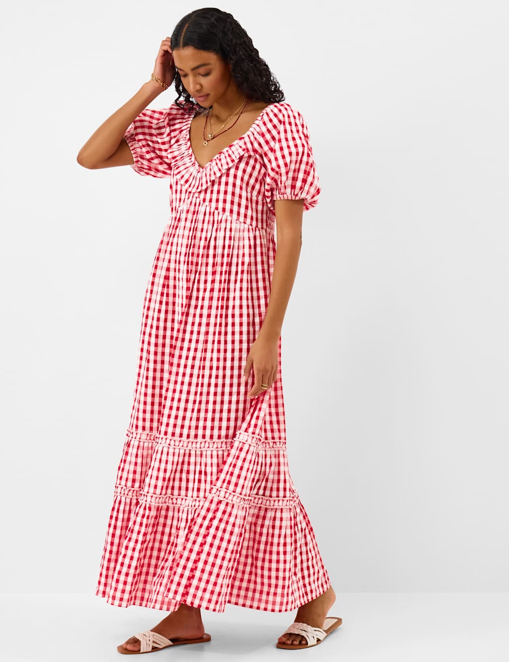 Accessorize Women's Pure Cotton Gingham Maxi Tiered Dress - Medium - Available at M&S