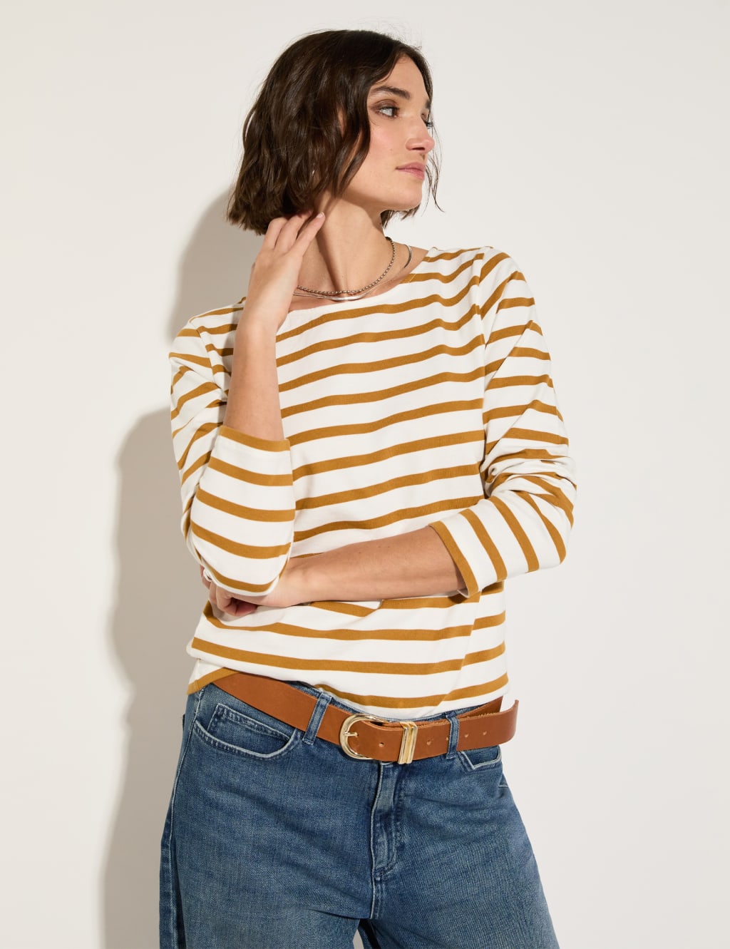 Pure Cotton Striped Round Neck Top