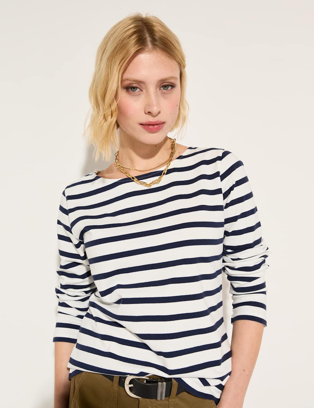 Pure Cotton Striped Round Neck Top