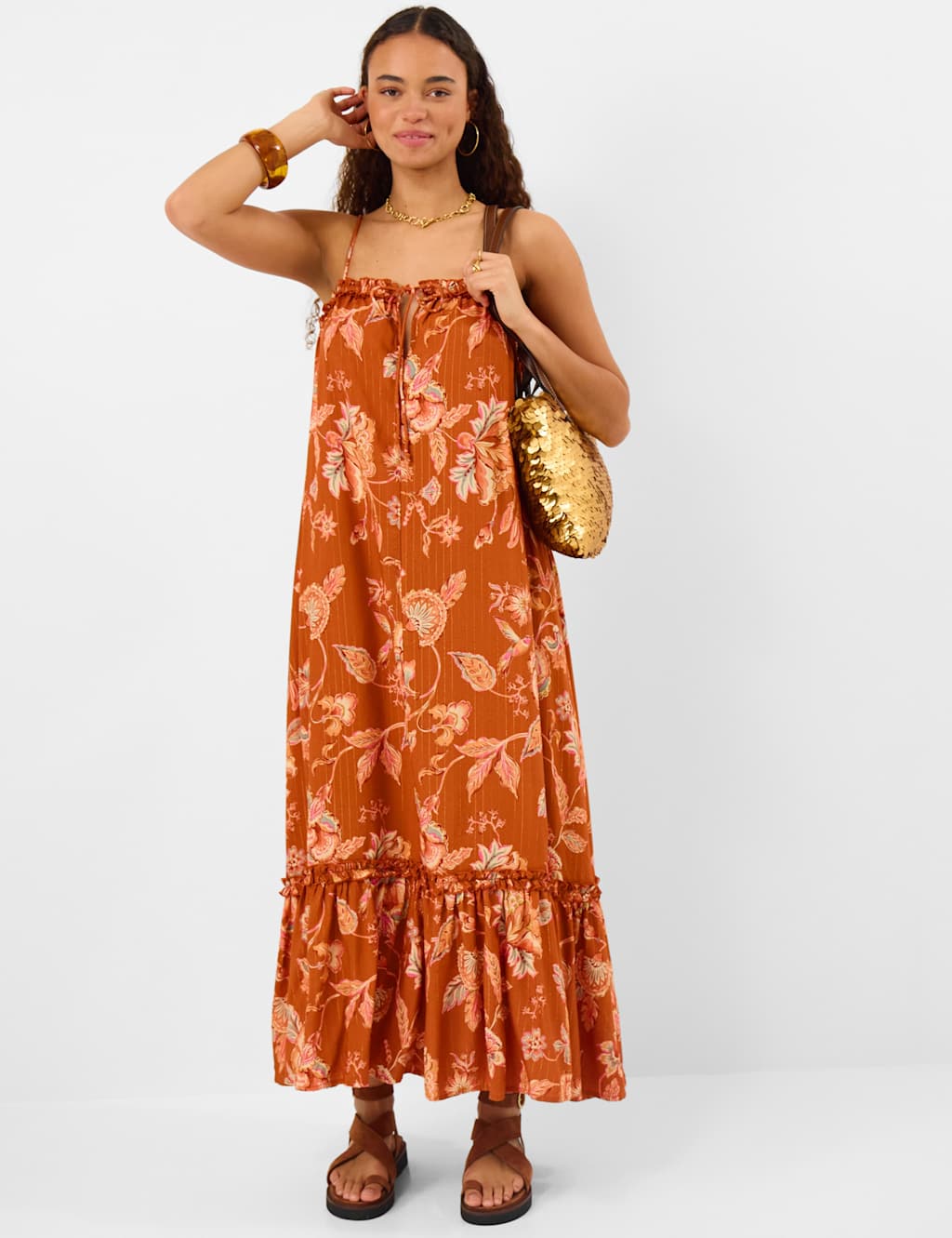 Accessorize Women's Floral Frilled Maxi Beach Dress - Small - Orange - Available at M&S