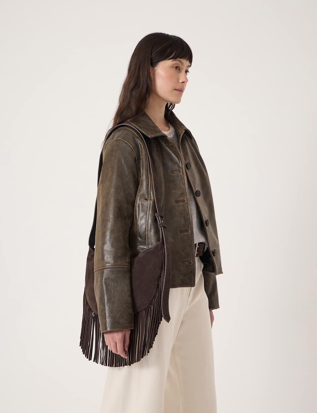 Hush Women's Suede Fringed Cross Body Bag - Dark Brown - Available at M&S