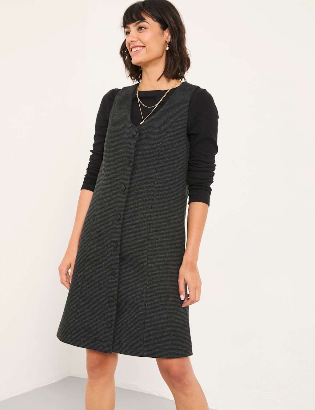 Fatface Women's Button Through Shift Dress - 14REG - Charcoal Mix, Charcoal Mix