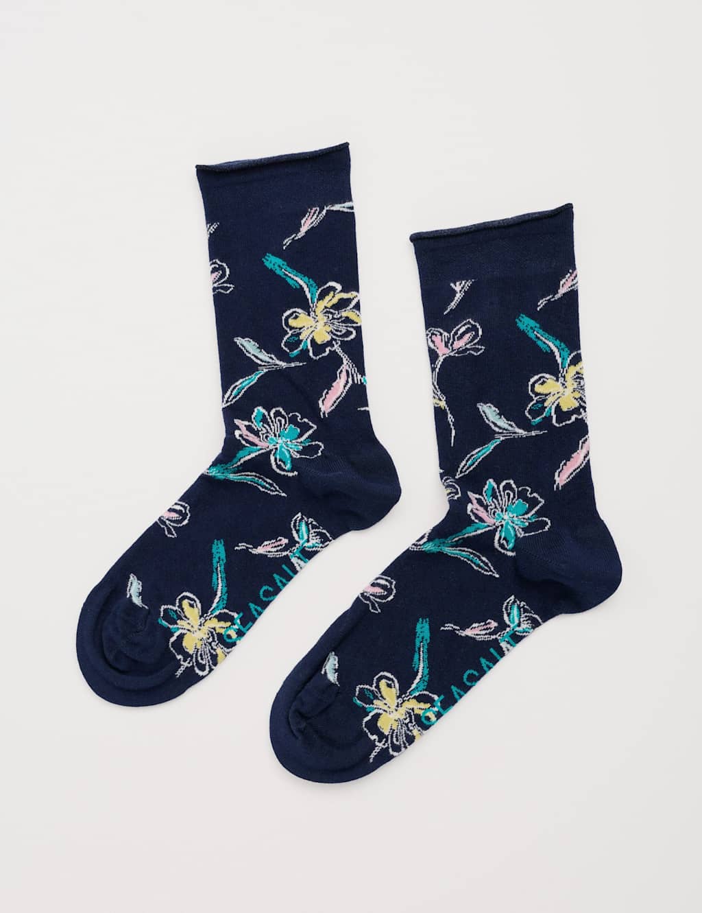 Seasalt Cornwall Cotton Rich Floral Ankle High Socks Blue Mix