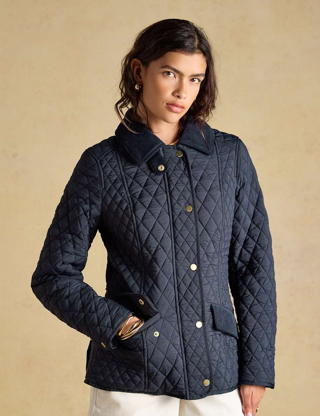 Joules Women's Quilted Collared Jacket - 10 - Navy - Available at M&S
