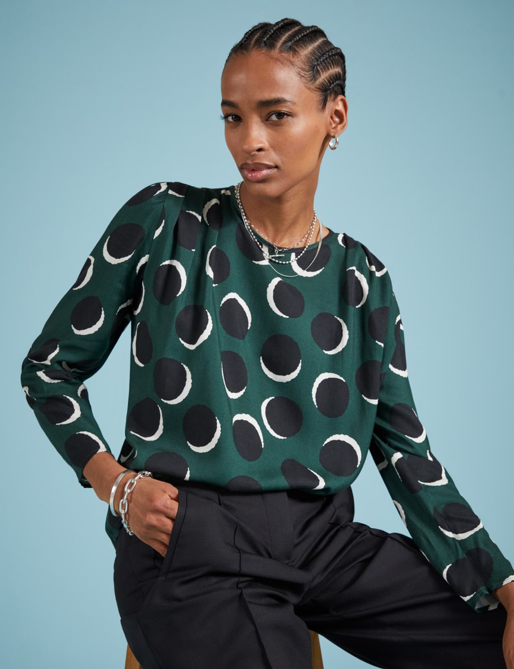 Ladies polka dot tops hot sale