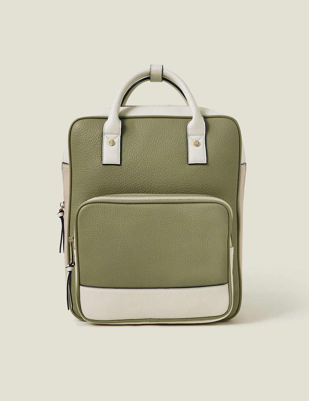 Faux Leather Colour Block Top Handle Backpack