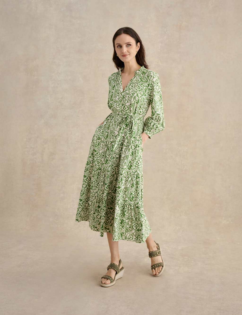 Hobbs Women's Cotton Blend Floral V-Neck Skater Dress - 8 - Green Mix - Available at M&S