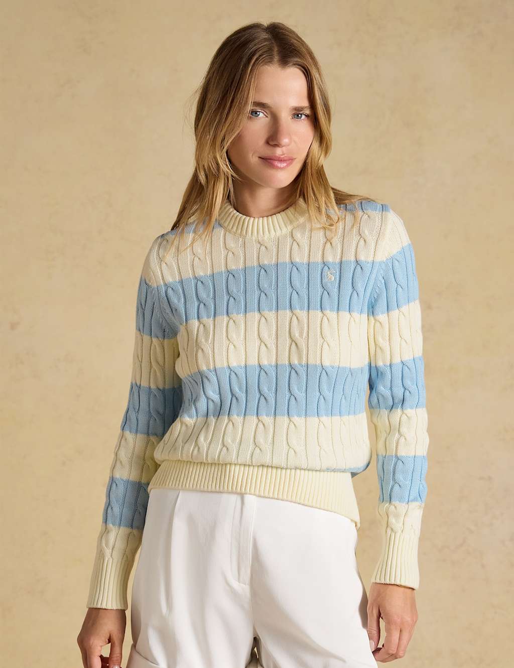Joules Women's Pure Cotton Striped Cable KnitJumper - 6 - Cream Mix - Available at M&S