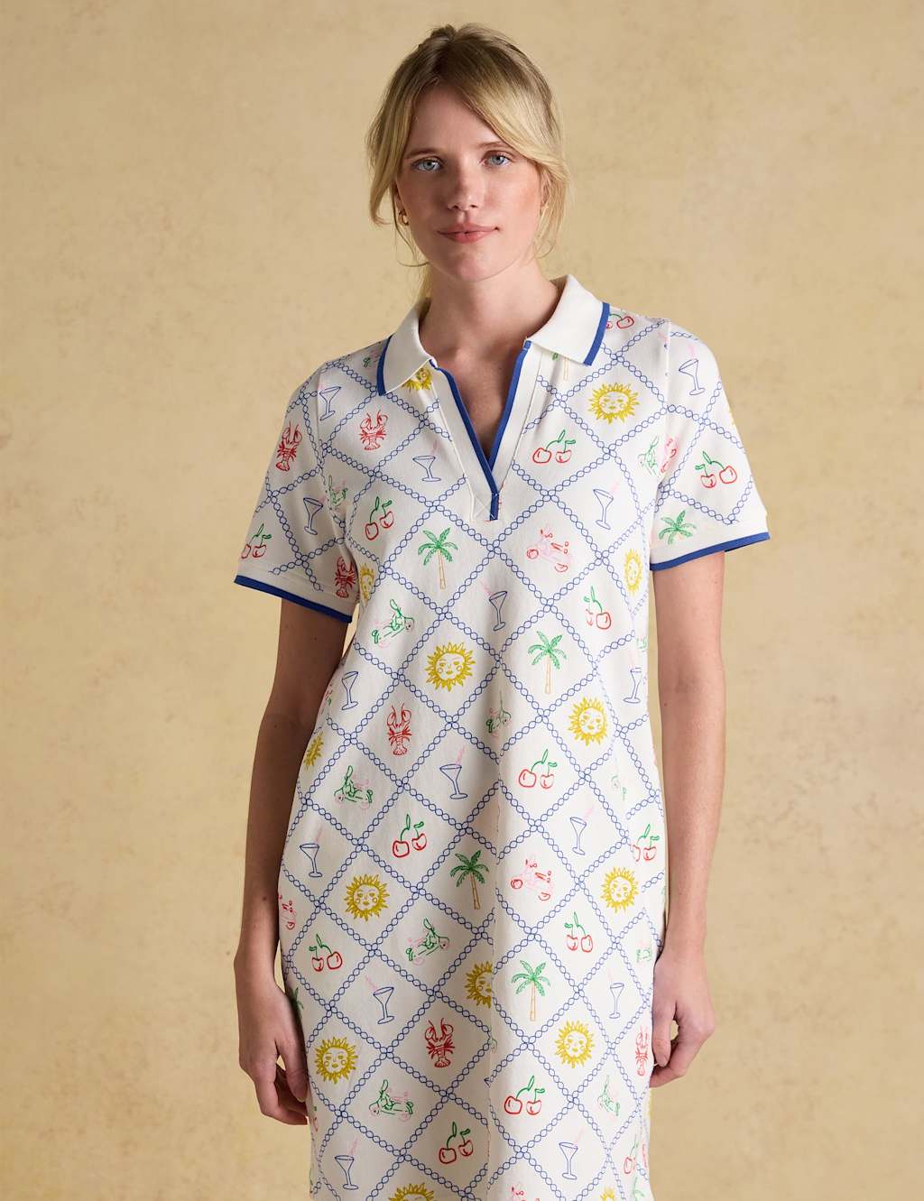 Joules Women's Pure Cotton Printed Mini Shift Dress - 18 - Cream Mix - Available at M&S