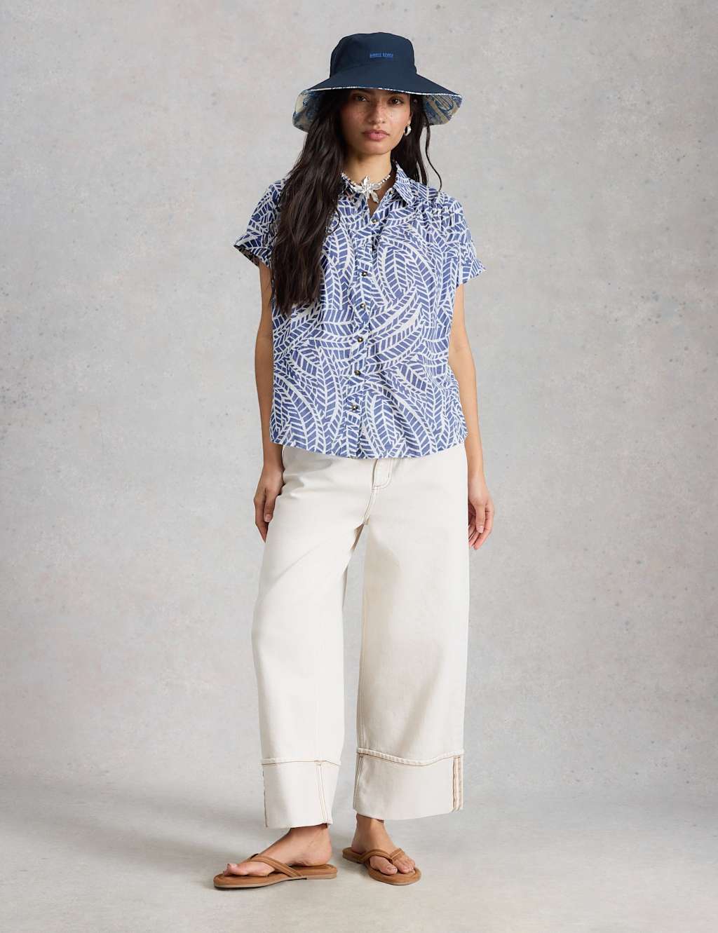 White Stuff Women's Pure Cotton Printed Button Through Shirt - 14 - Blue Mix - Available at M&S