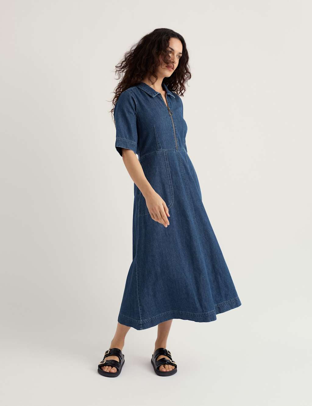 Seasalt Cornwall Women's Cotton Rich Midi Shirt Dress with Linen - 14 - Blue Denim - Available at M&S