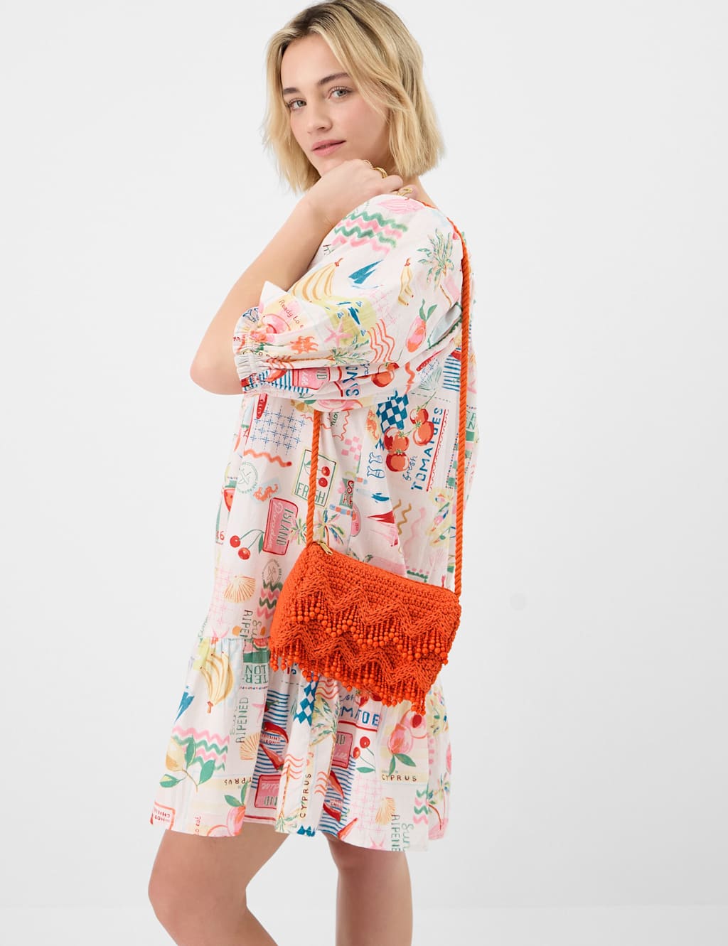 Accessorize Women's Beaded Macrame Cross Body Bag - Orange - Available at M&S