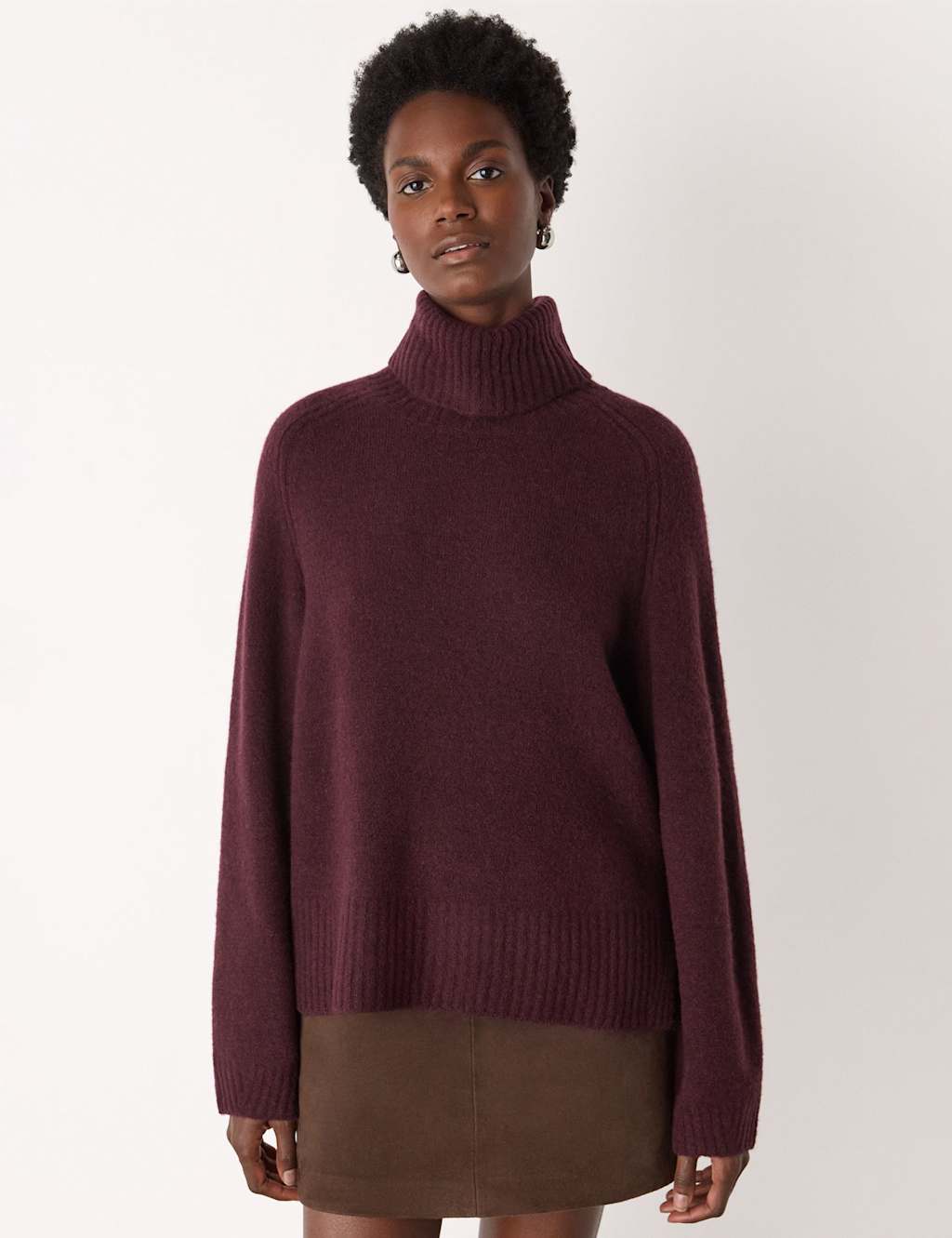 Whistles Wool Blend Textured Roll Neck Jumper Burgundy