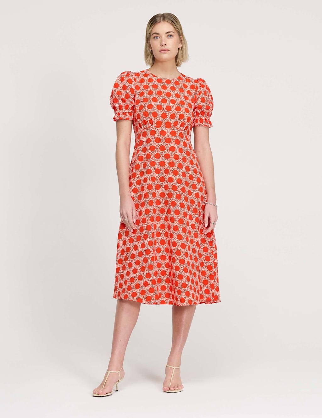 Finery London Women's Spot Print Midi Waisted Tea Dress - 20 - Red Mix - Available at M&S