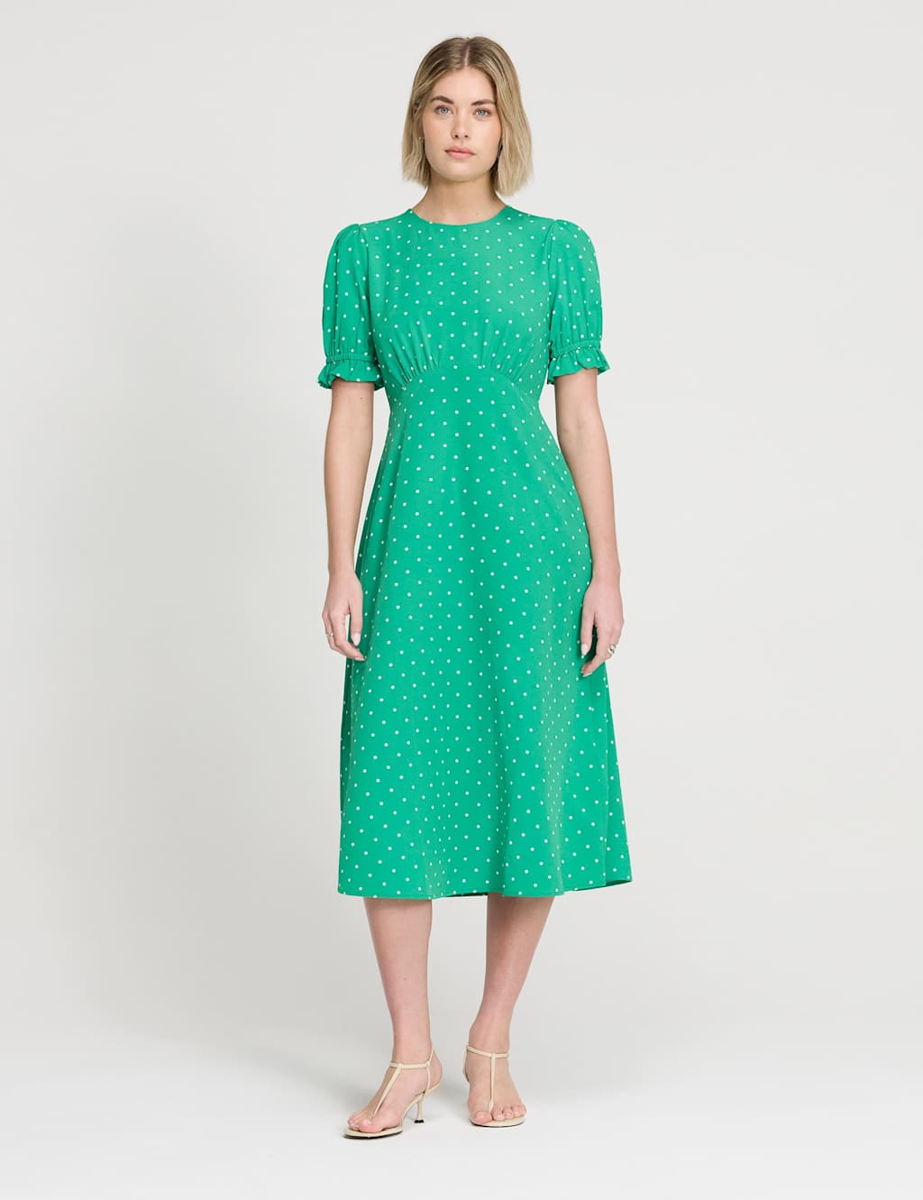 Finery London Women's Spot Print Midi Waisted Tea Dress - 20 - Green Mix - Available at M&S