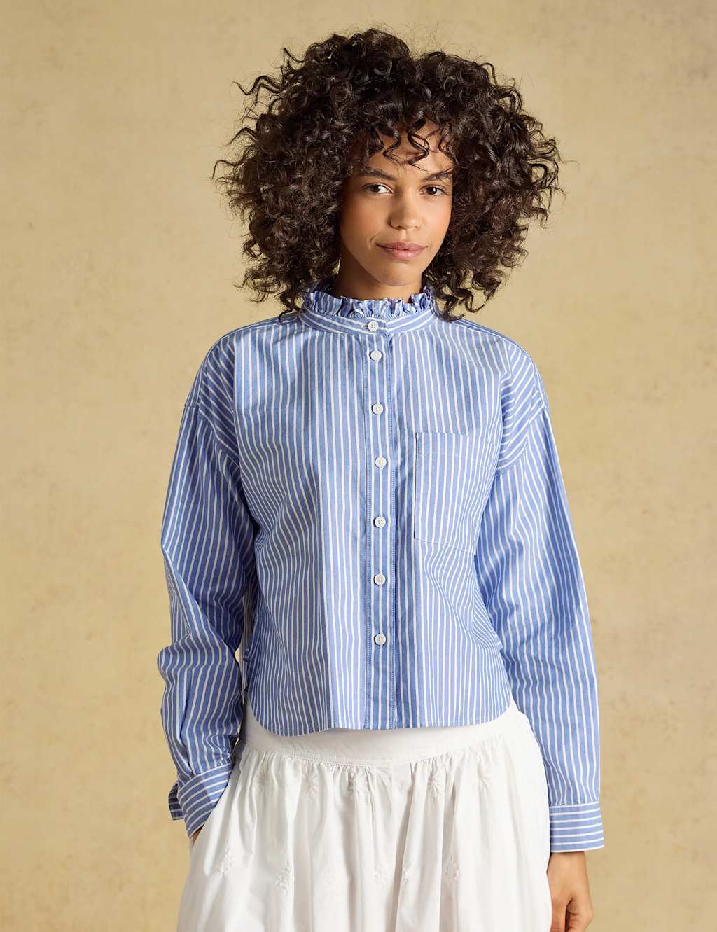 Joules Women's Pure Cotton Striped Cropped Shirt - 8 - Blue Mix - Available at M&S