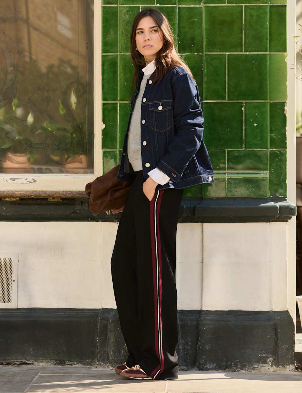 BAUKJEN Jersey Side Stripe Wide Leg Trousers Black Mix