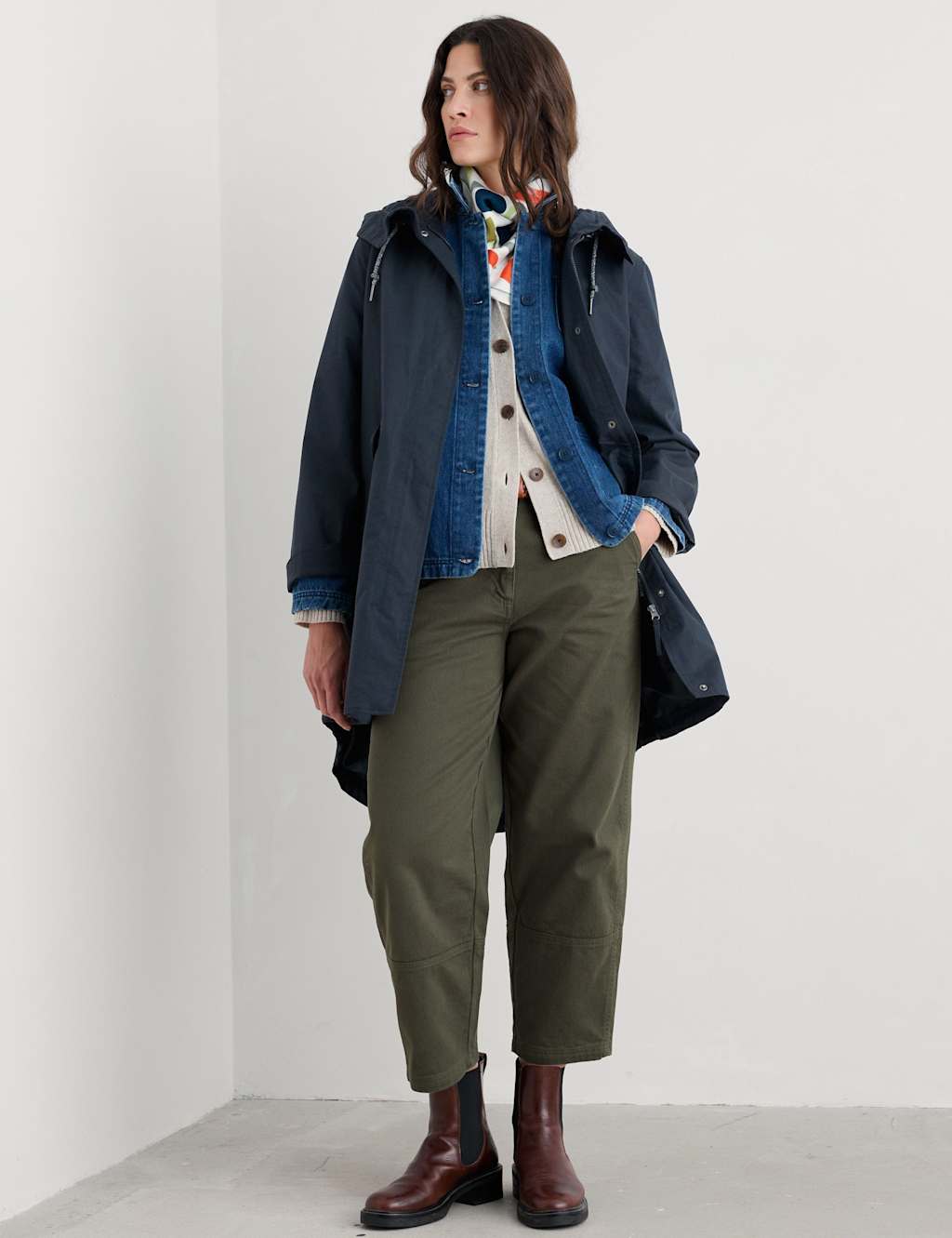 Seasalt Cornwall Women's Linen Rich Waterproof Hooded Longline Coat - 8 - Navy - Available at M&S
