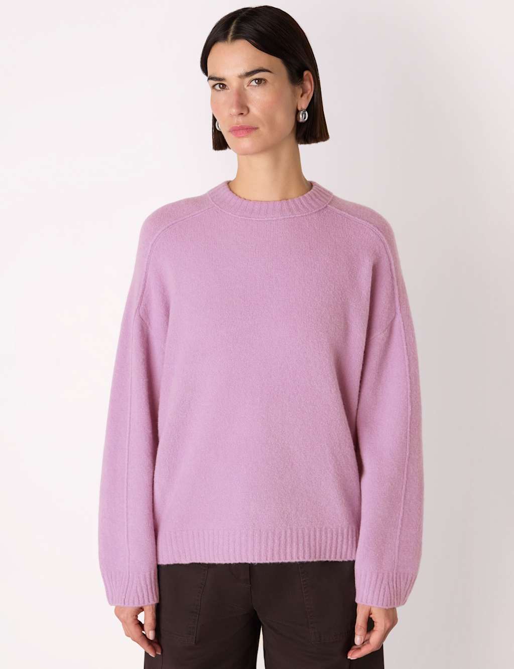 Whistles Wool Blend Textured Crew Neck Jumper Lilac