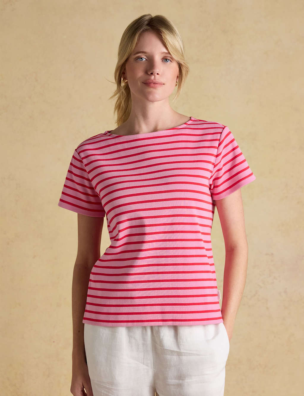Joules Women's Pure Cotton Striped Slash Neck Top - 12 - Pink Mix - Available at M&S
