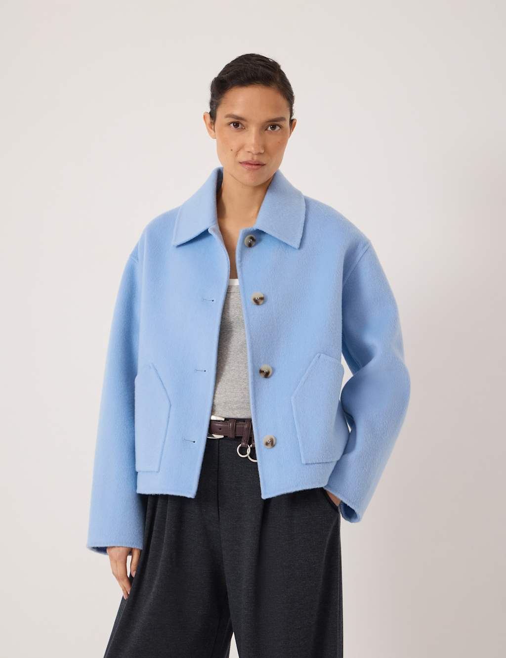 Hush Women's Pure Wool Textured Cropped Jacket - Large-Extra Large - Light Blue - Available at M&S