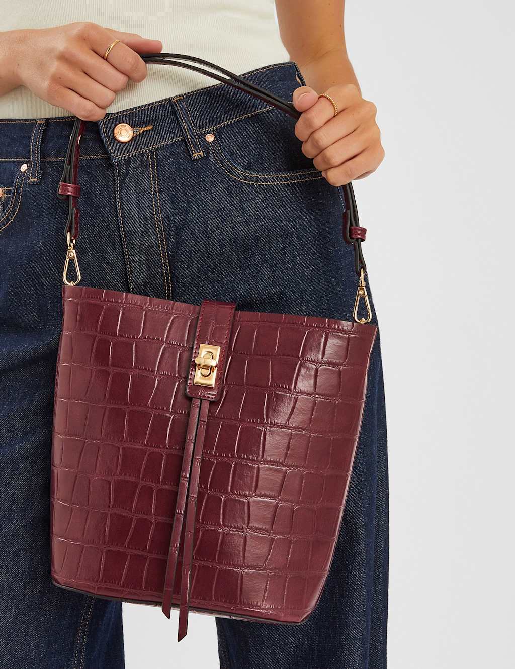 ACCESSORIZE Faux Leather Croc Effect Grab Bag Burgundy