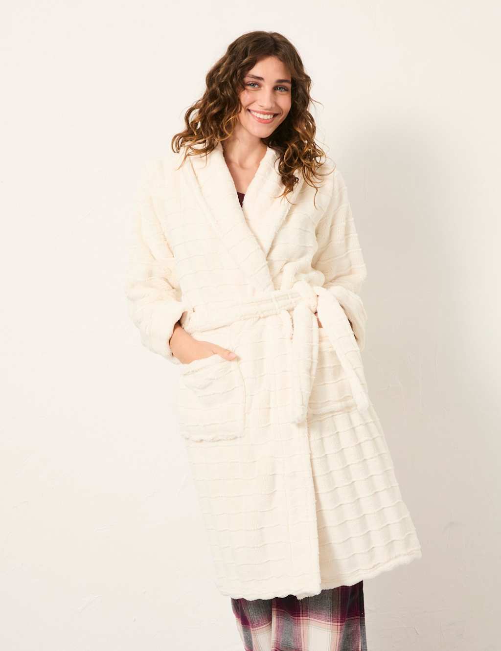 FatFace Textured Dressing Gown Ivory