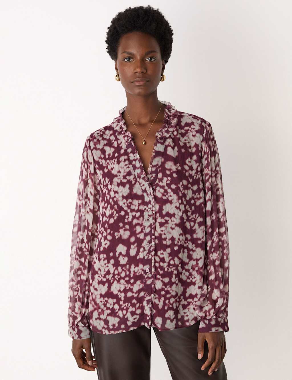 Whistles Printed V-Neck Blouse Burgundy Mix
