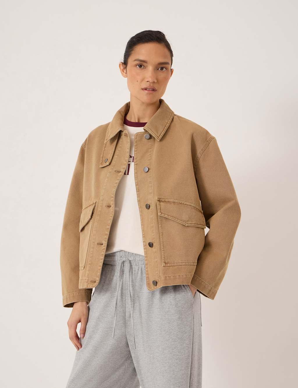 Hush Women's Pure Cotton Funnel Neck Utility Jacket - Medium-Large - Stone - Available at M&S