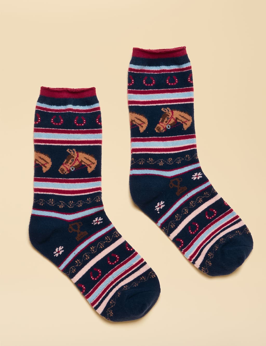 Joules Fair Isle Horse Ankle High Socks Navy Mix
