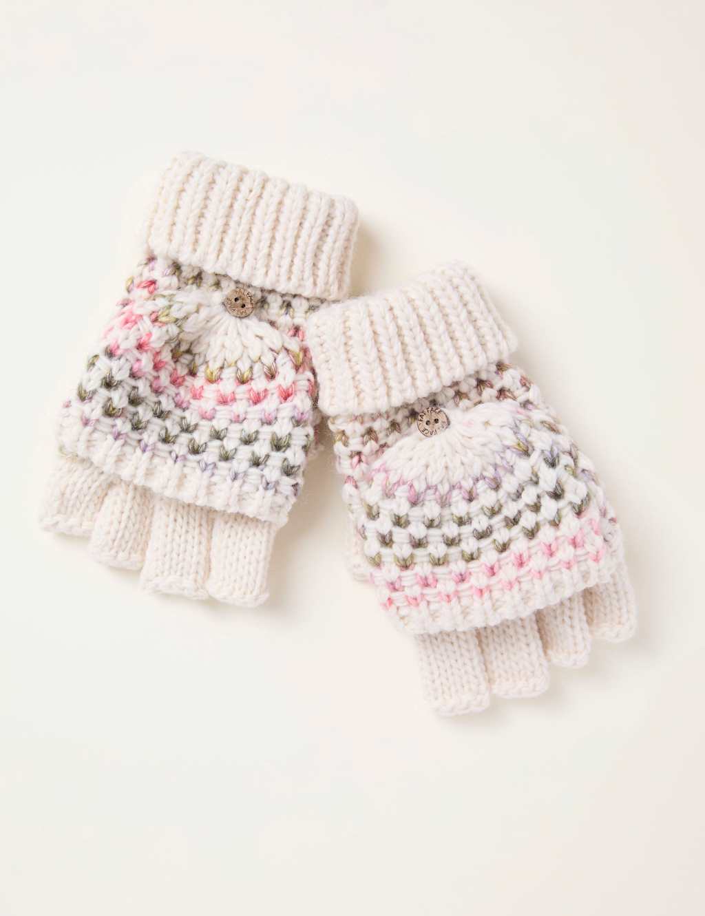 FatFace Knitted Flap Gloves Ivory Mix